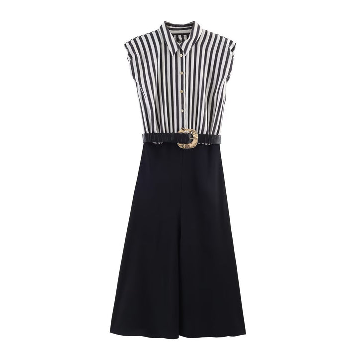 Damen Jumpsuit mit elegantem Streifenmuster und dekorativem Gürtel Echo Archiv