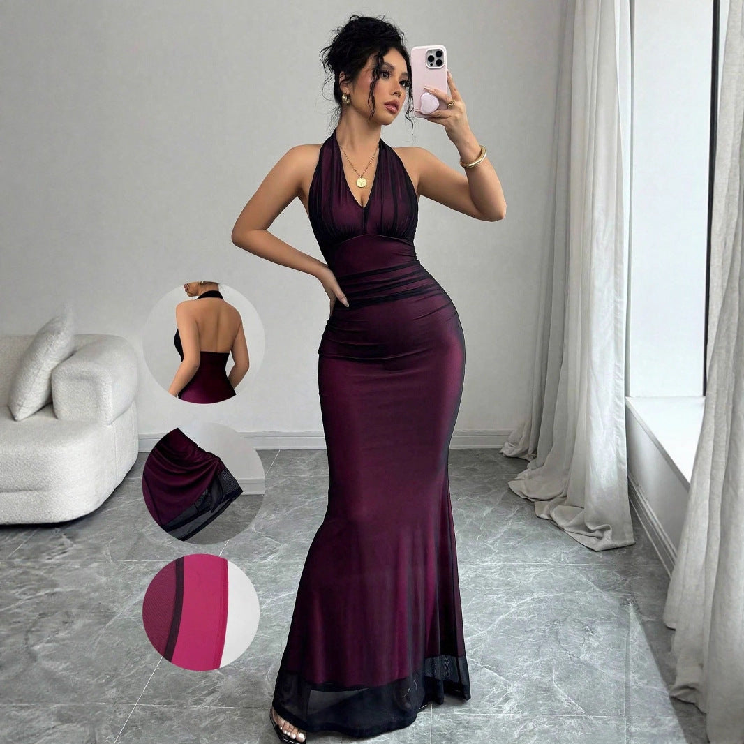 Damen Elegantes Maxikleid mit tiefem V-Ausschnitt und taillierendem Schnitt Echo Archiv
