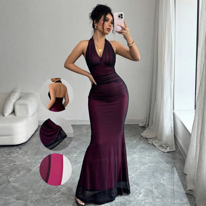 Damen Elegantes Maxikleid mit tiefem V-Ausschnitt und taillierendem Schnitt Echo Archiv