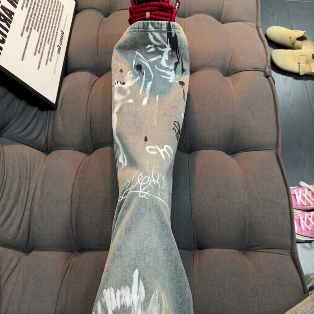 Damen Modische Ripped Skinny Jeans mit kreativen Grafiken Echoarchiv
