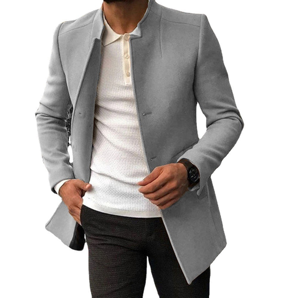 Herren moderner Blazer mit geradem Schnitt und elegantem Stehkragen – Tianoro