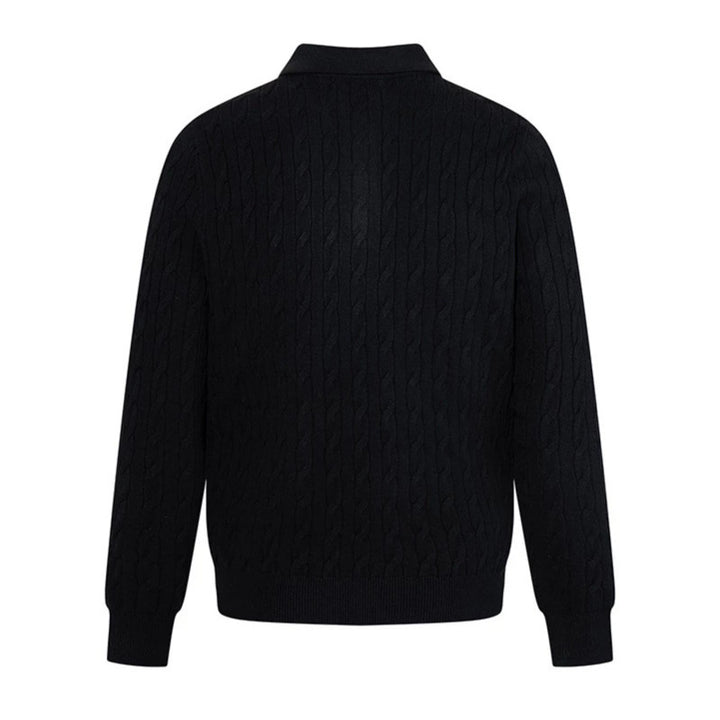 Herren Strick-Polo mit Zopfstrickmuster, Hemdkragen und Knopfleiste Echoarchiv