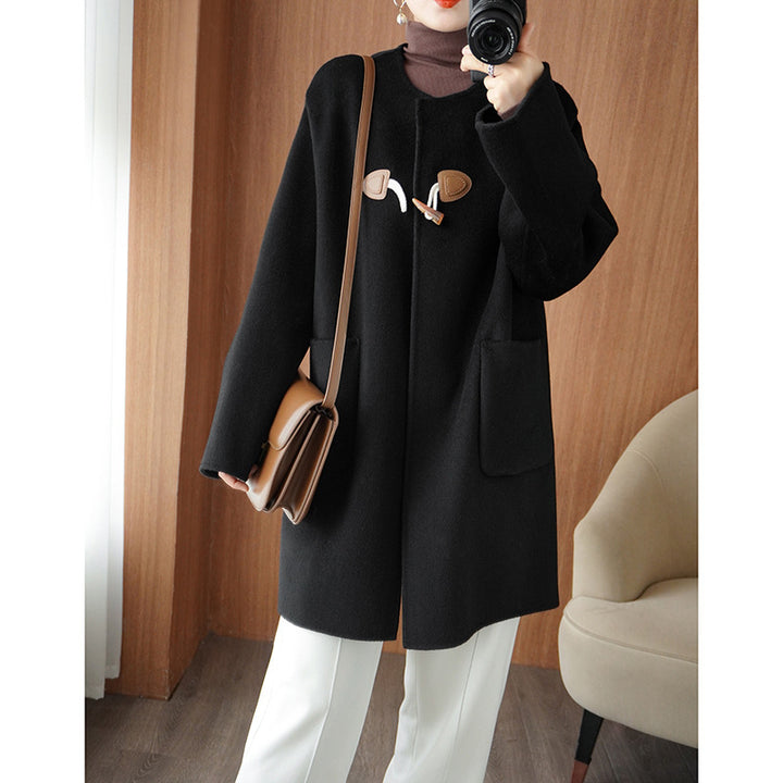 Damen Midilanger Wollmixmantel mit KnEchoarchivelverschlüssen, kastiger Silhouette und aufgesetzten Taschen Echoarchiv