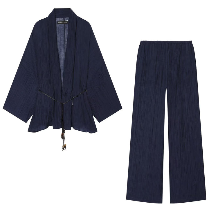Damen Kimono-Cardigan mit Tunnelzug und Crinkle-Textur Echoarchiv