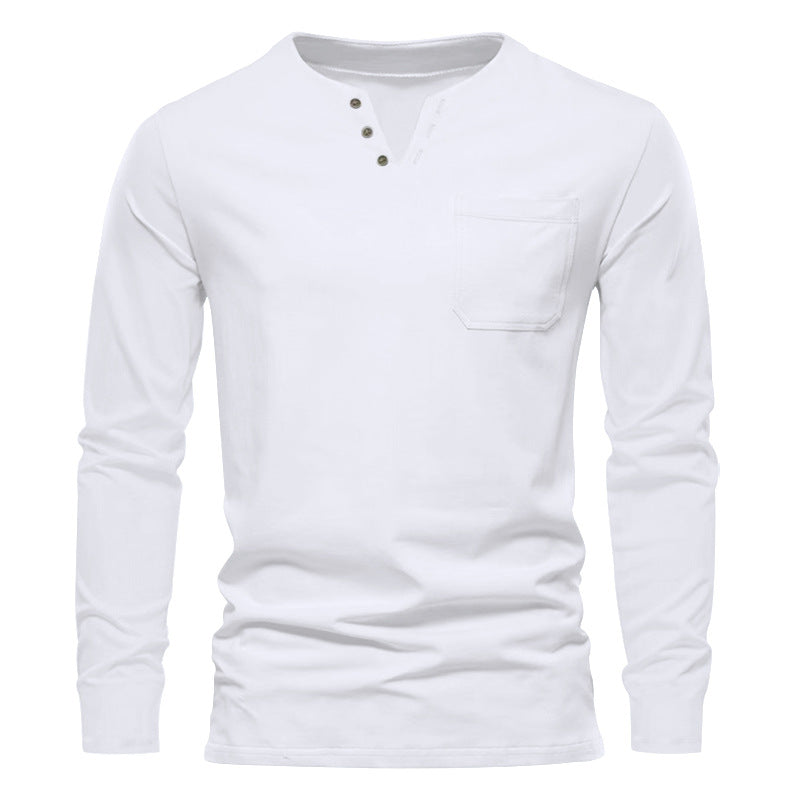 Herren Langarm-Henley-Shirt mit praktischer Brusttasche und modischem Knopfdesign Echoarchiv