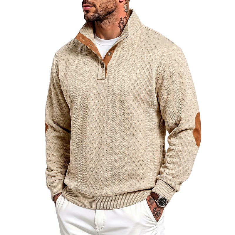Herren Feinstrukturierter Troyer-Pullover mit Kragenbesatz und Ellbogen-Patches – Norvane