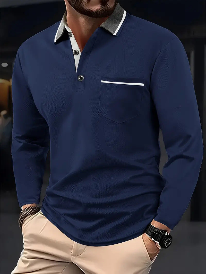 Herren Langarm Poloshirt mit strukturiertem Kragen und Brusttasche Echoarchiv