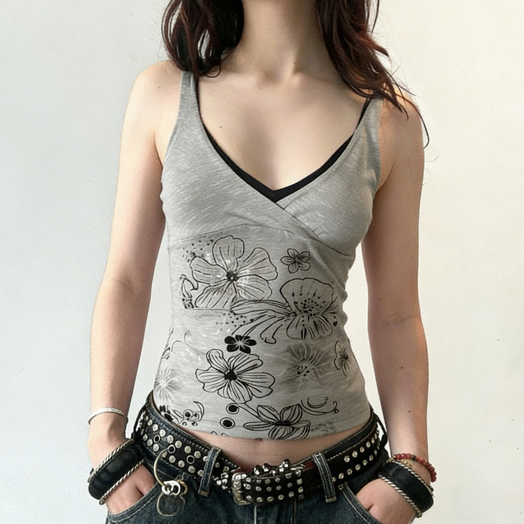 Damen Crop-Top mit floralem Design und Spaghetti-Trägern Echo Archiv