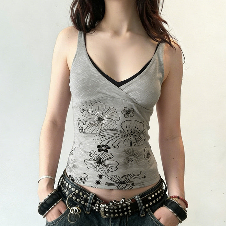 Damen Crop-Top mit floralem Design und Spaghetti-Trägern Echo Archiv