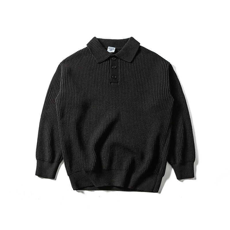 Herren Waffelstrick-Polopullover mit halber Knopfleiste und gerippten Bündchen Echoarchiv