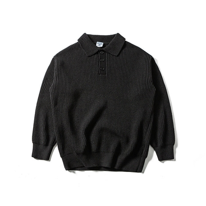 Herren Waffelstrick-Polopullover mit halber Knopfleiste und gerippten Bündchen Echoarchiv