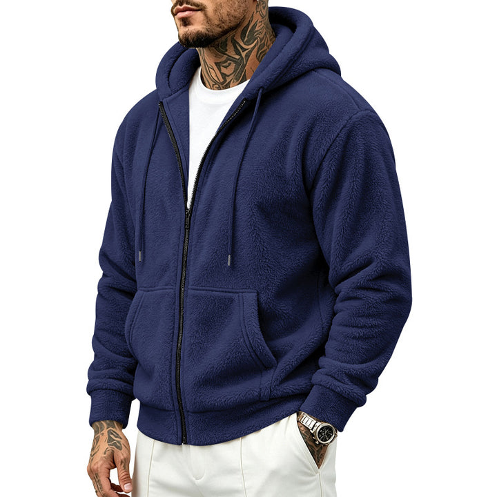 Herren Fleece-Kapuzenjacke mit Teddy-Innenfutter, durchgehendem Reißverschluss und Kängurutaschen – Cavarno