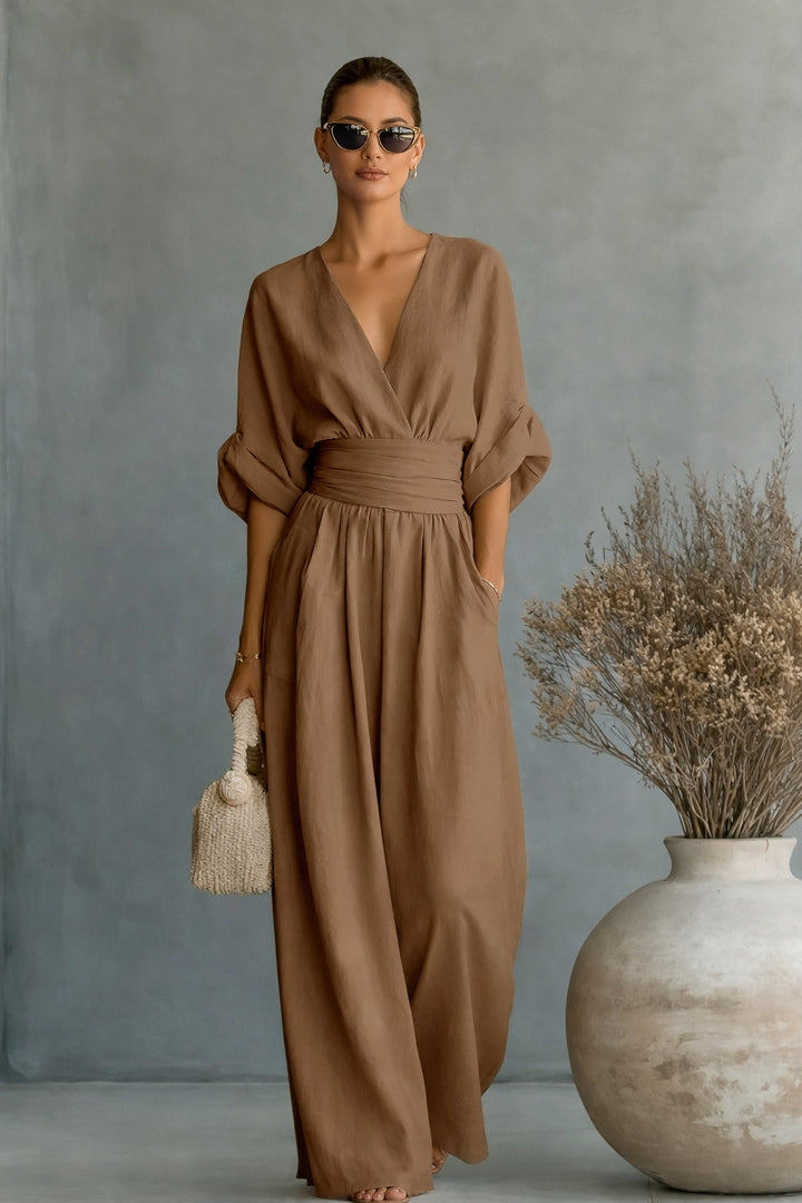 Damen Jumpsuit mit elegantem V-Ausschnitt und weitem Bein Echo Archiv