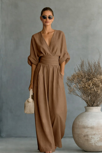 Damen Jumpsuit mit elegantem V-Ausschnitt und weitem Bein Echo Archiv
