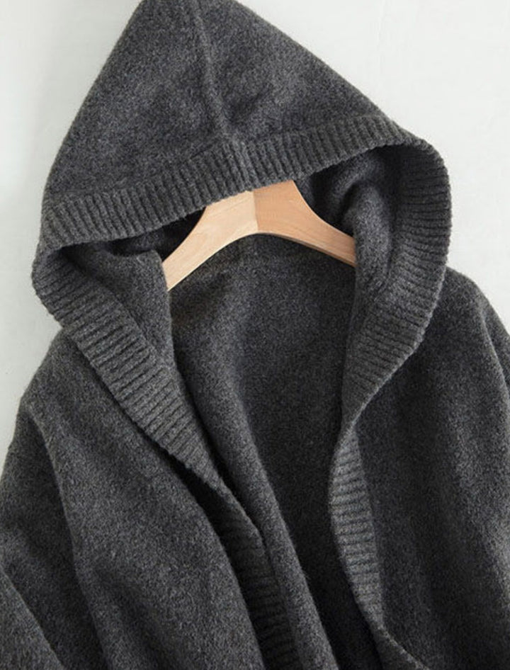 Damen Oversize Kapuzencardigan im Kaschmir‑Look mit offenem Fall und breiter Rippe Echoarchiv