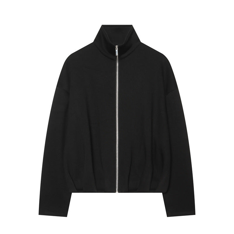 Damen Boxy Cropped Stehkragen‑Strickjacke mit durchgehendem Reißverschluss und überschnittener Schulter Echo Archiv