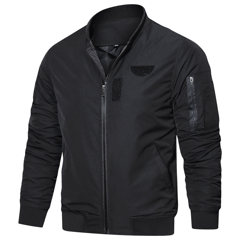Herren Leichte Piloten-Bomberjacke im Utility-Stil mit Ärmeltasche und Rippbündchen – Brevano