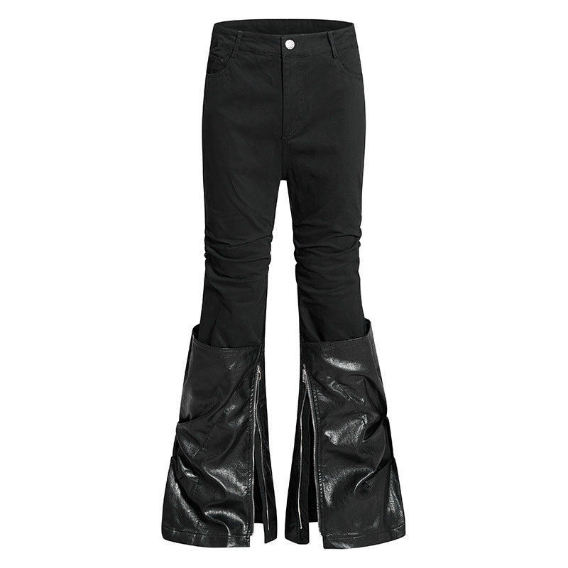 Damen High‑Waist Schlaghose mit abnehmbaren Kunstleder‑Unterschenkeln und Reißverschluss-Details Echoarchiv