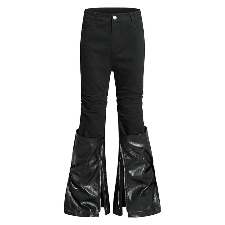 Damen High‑Waist Schlaghose mit abnehmbaren Kunstleder‑Unterschenkeln und Reißverschluss-Details Echoarchiv