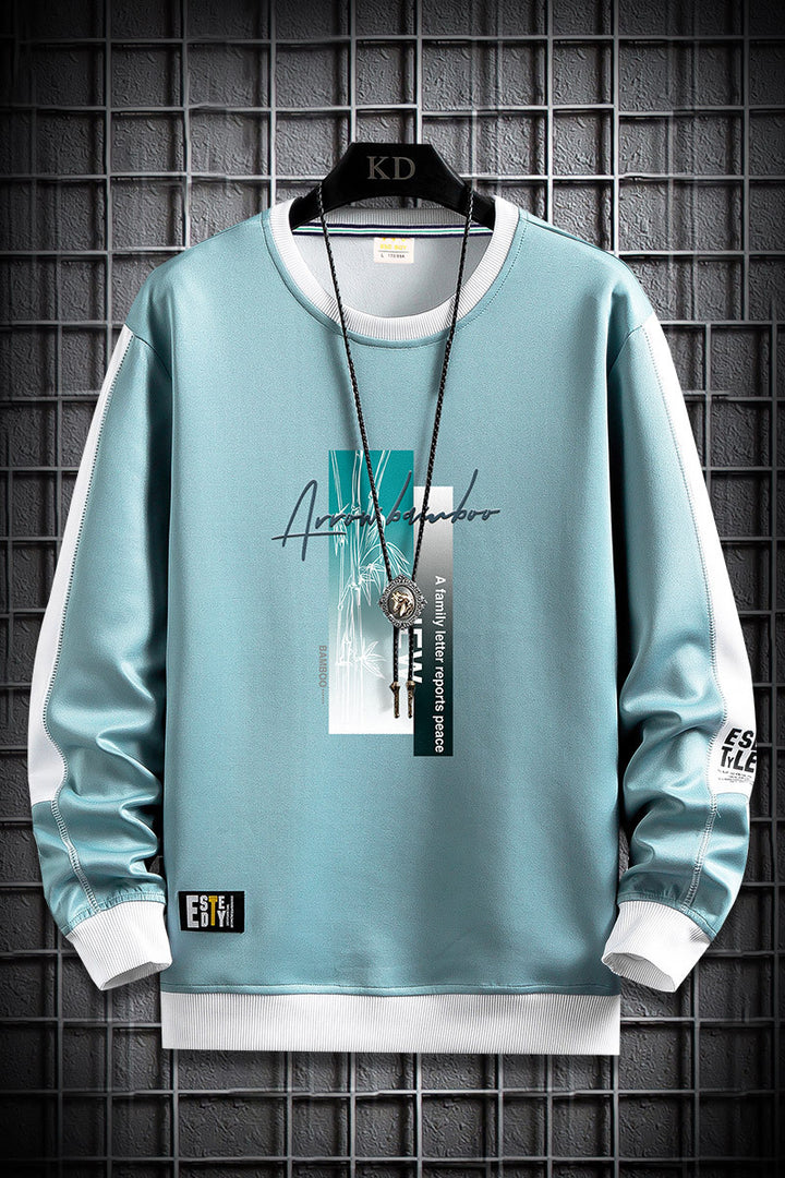 Herren Sportlich‑urbanes Rundhals‑Sweatshirt mit Kontrastärmeln, gerippten Bündchen & frontalem Grafikprint Echoarchiv