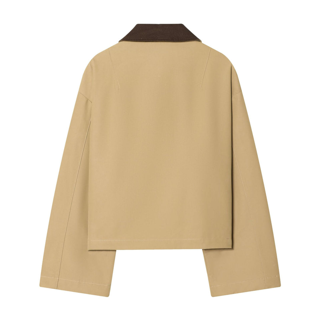 Damen Cropped Kurzjacke mit kontrastfarbenem Cordkragen und geradem Boxy‑Schnitt Echoarchiv