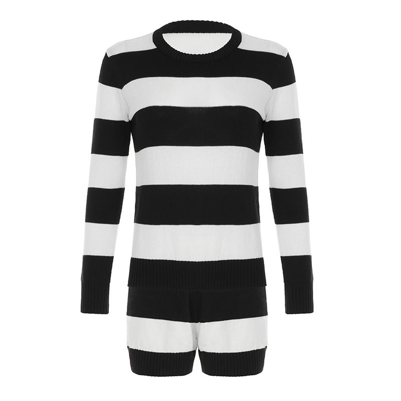 Damen nan gestreifter Rundhals-Pullover aus Feinstrick mit gerippten Bündchen und schmaler Passform Echo Archiv