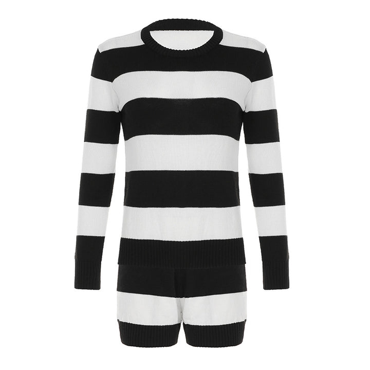 Damen nan gestreifter Rundhals-Pullover aus Feinstrick mit gerippten Bündchen und schmaler Passform Echo Archiv