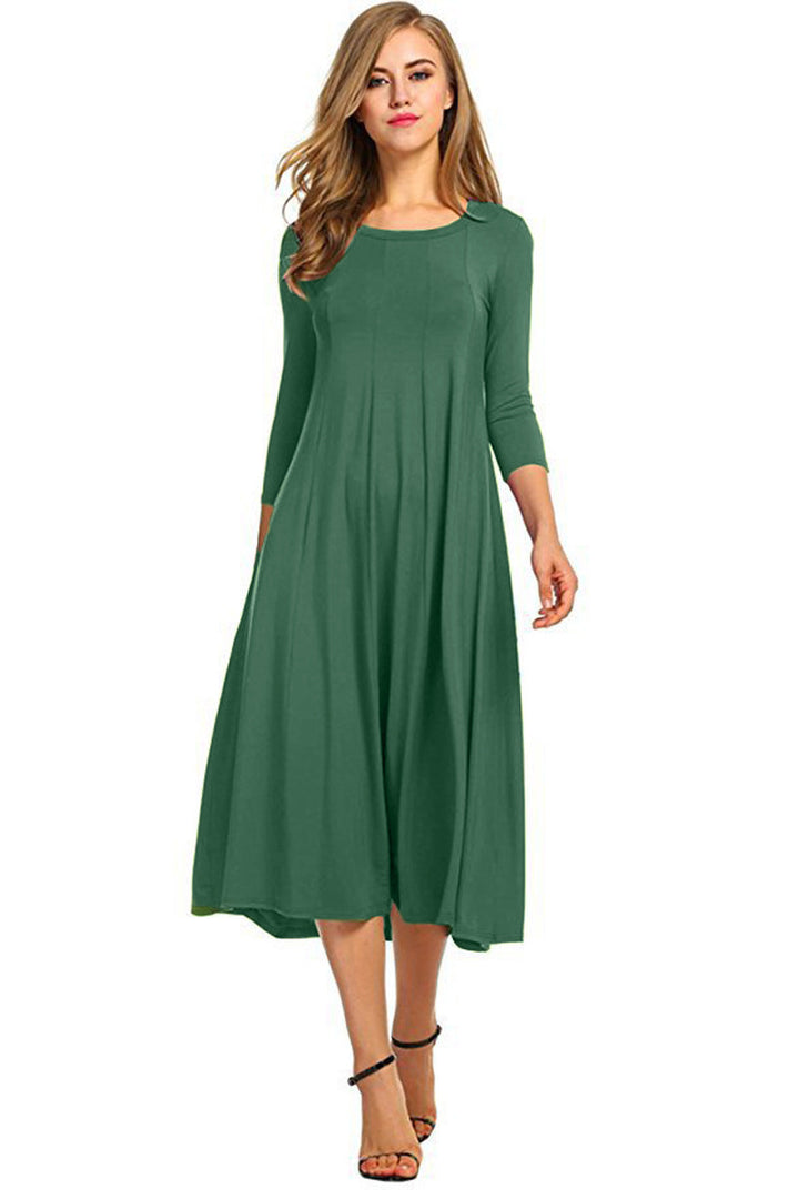 Damen Langes A-Linien Midikleid aus Stretch-Jersey mit Dreiviertelärmeln und Eingrifftaschen Echo Archiv