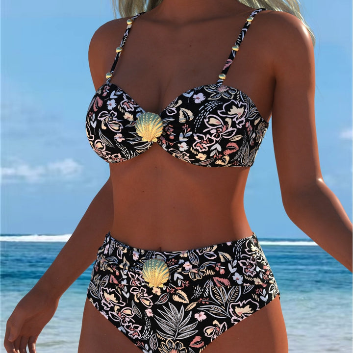 Damen Balconette-Bikini mit hohem Taillen-Schnitt und dekorativem Muschel-Detail Echo Archiv