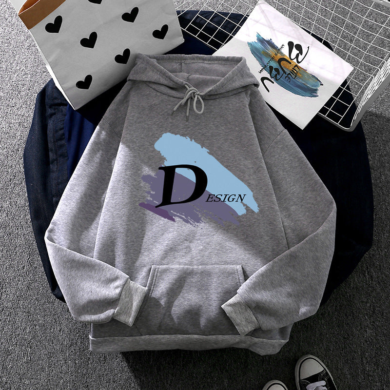 Unisex lässiger Kapuzenpullover mit großflächigem Pinsel-Logo, Kängurutasche und verstellbarer Kapuze – Auréline