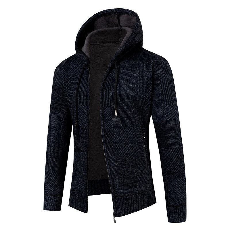 Herren Strukturierter Strick-Zip-Hoodie mit gefütterter Kapuze und grafischem Patchmuster Echo Archiv