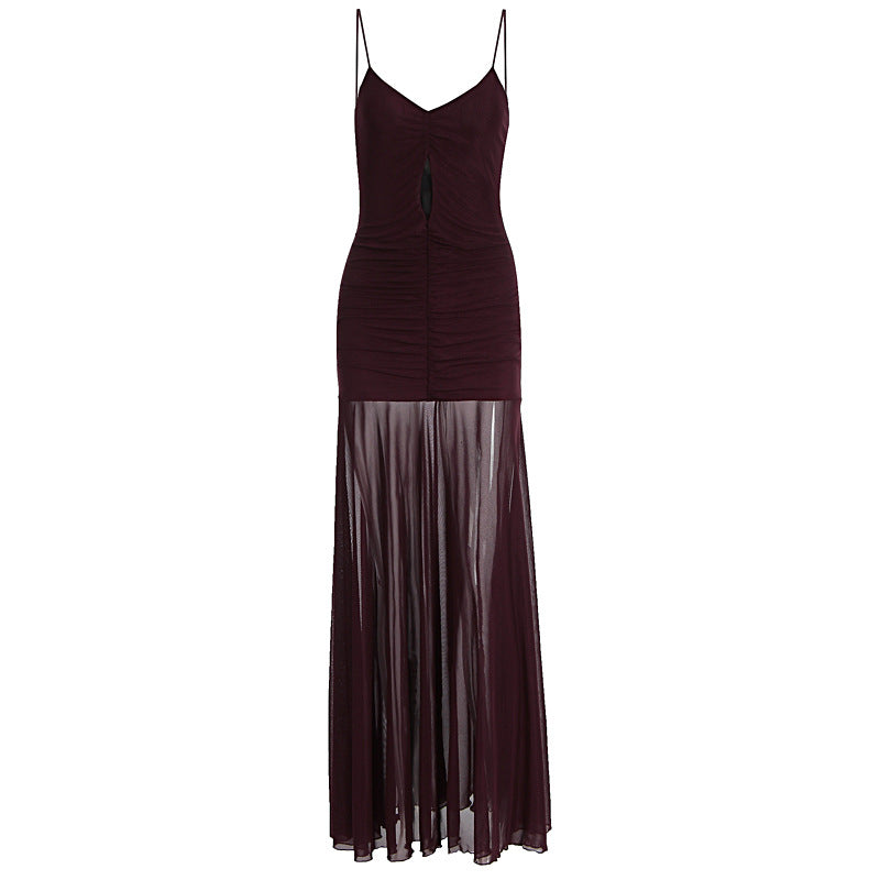 Damen Elegantes Langarm-Maxikleid mit transparentem Rock Echo Archiv