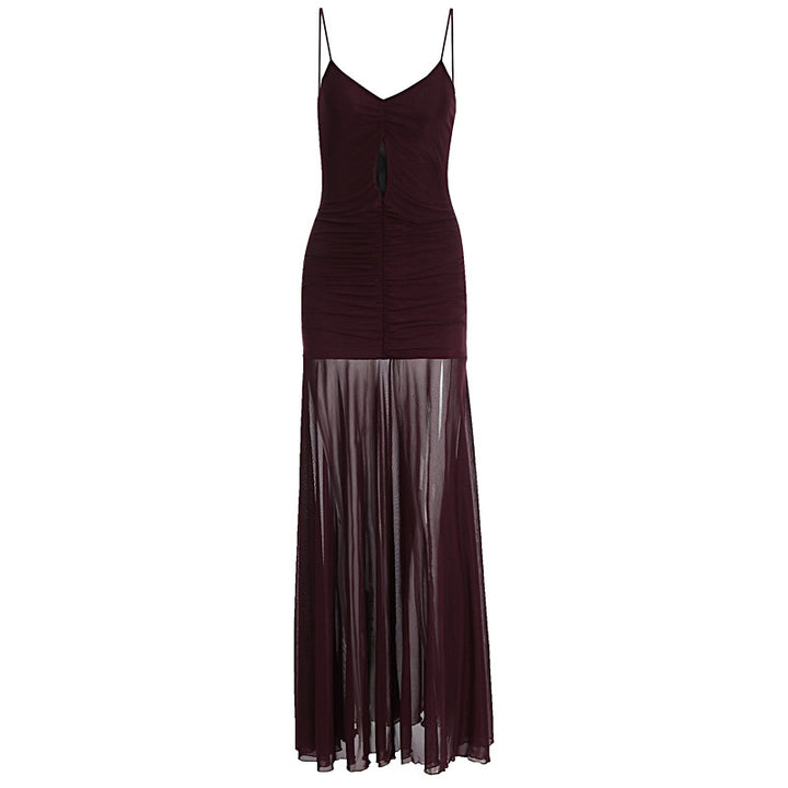Damen Elegantes Langarm-Maxikleid mit transparentem Rock Echo Archiv