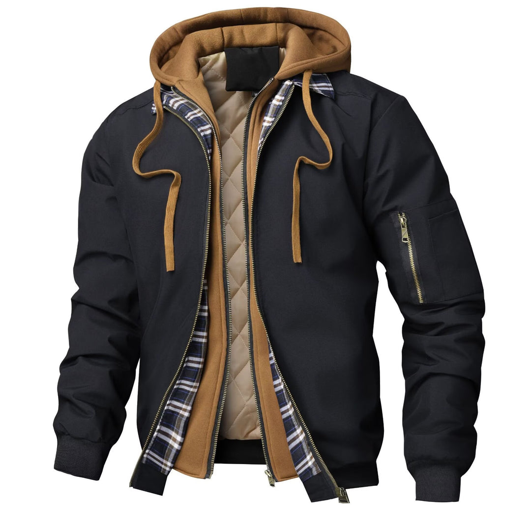 Herren Mehrlagige Übergangsjacke mit Kapuze, gesteppter Innenblende und Utility-Ärmeltasche Echoarchiv