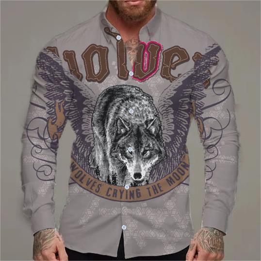 Herren Langarmhemd mit kreativem Tiermotiv und floralem Design Echoarchiv