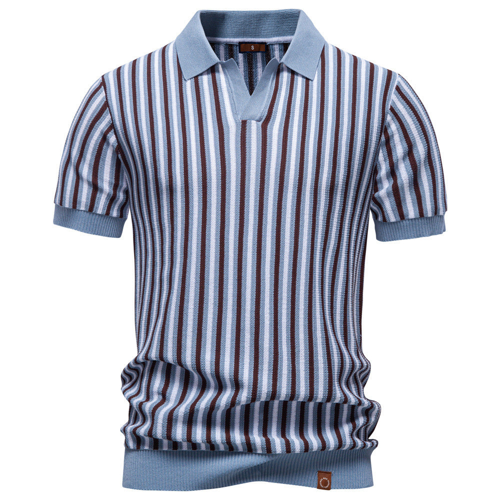 Herren nan gestreiftes Strickpoloshirt kurzarm aus feiner Baumwollmischung mit Polokragen und Rippbündchen Echo Archiv