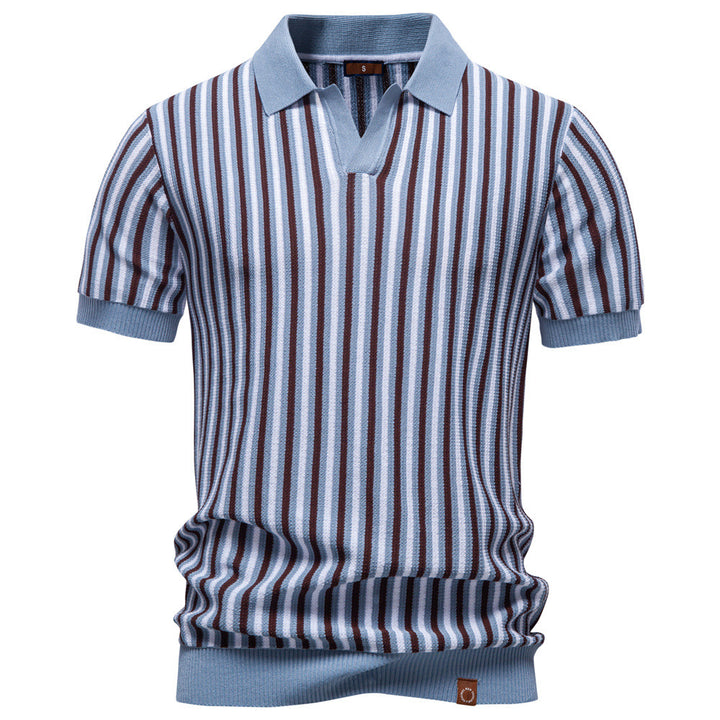 Herren nan gestreiftes Strickpoloshirt kurzarm aus feiner Baumwollmischung mit Polokragen und Rippbündchen Echo Archiv