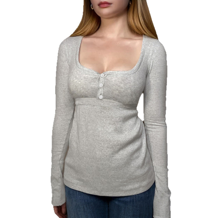 Damen nan tailliertes Still-Longsleeve mit Knopfleiste, Unterbrustnaht und elastischem Jersey Echo Archiv