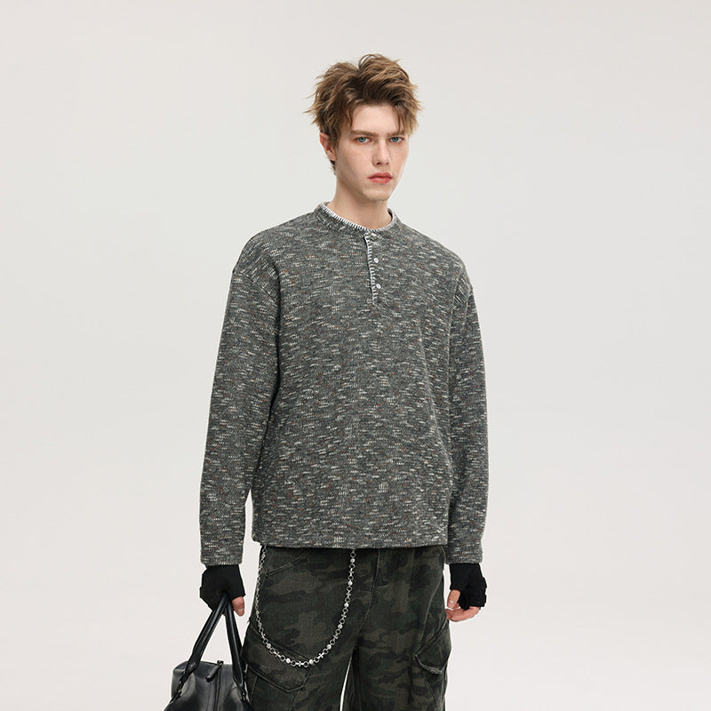 Herren Melange-Henley-Strickpullover mit Knopfleiste und legerer Passform Echo Archiv