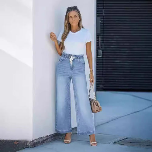 Damen nan hochgeschnittene Weitbein-Jeans mit Kordelbund und lässiger Culotte-Silhouette Echo Archiv