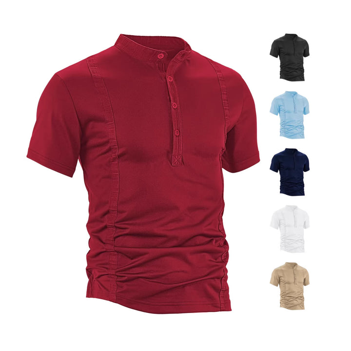 Herren nan Kurzarm-Stehkragenshirt mit verdeckter Knopfleiste, Zierpaspeln und figurbetonter Silhouette Echo Archiv