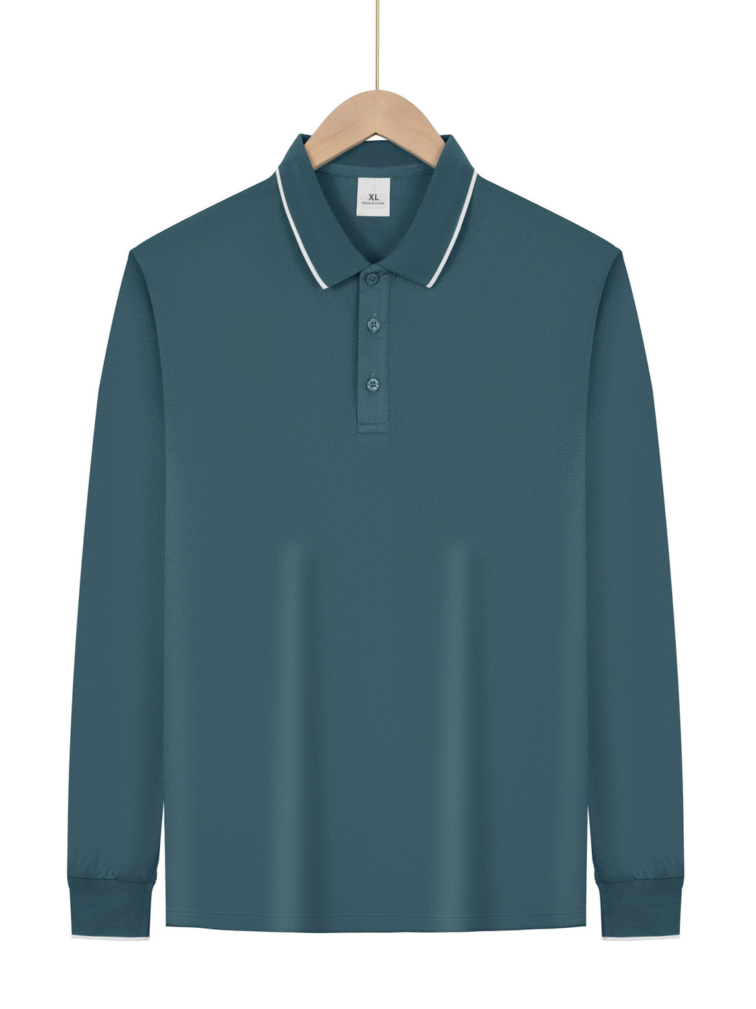 Herren langärmeliges Piqué-Poloshirt mit Kontrastpaspel am Kragen und Bündchen – Cavello