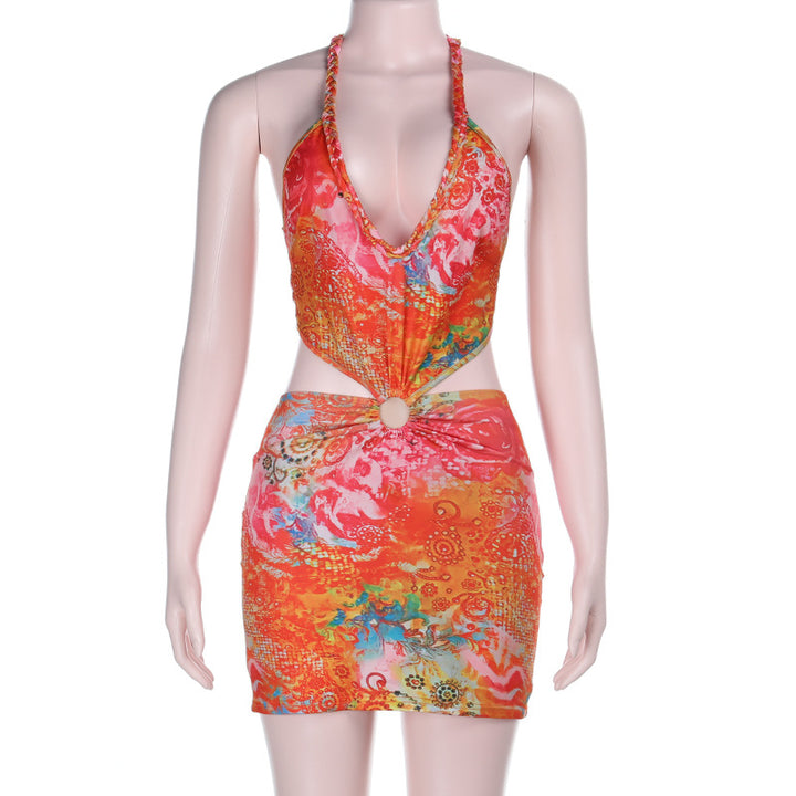 Damen verspieltes Minikleid mit floralem Design und verstellbaren Trägern Echo Archiv