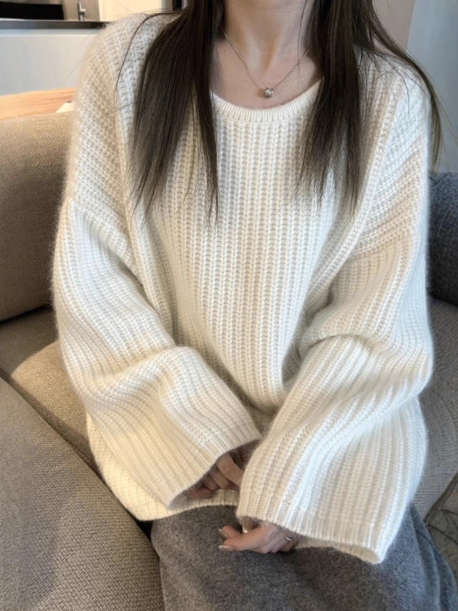 Damen Oversize Flauschpullover im Mohair‑Look mit strukturierter Rippenoptik Echoarchiv