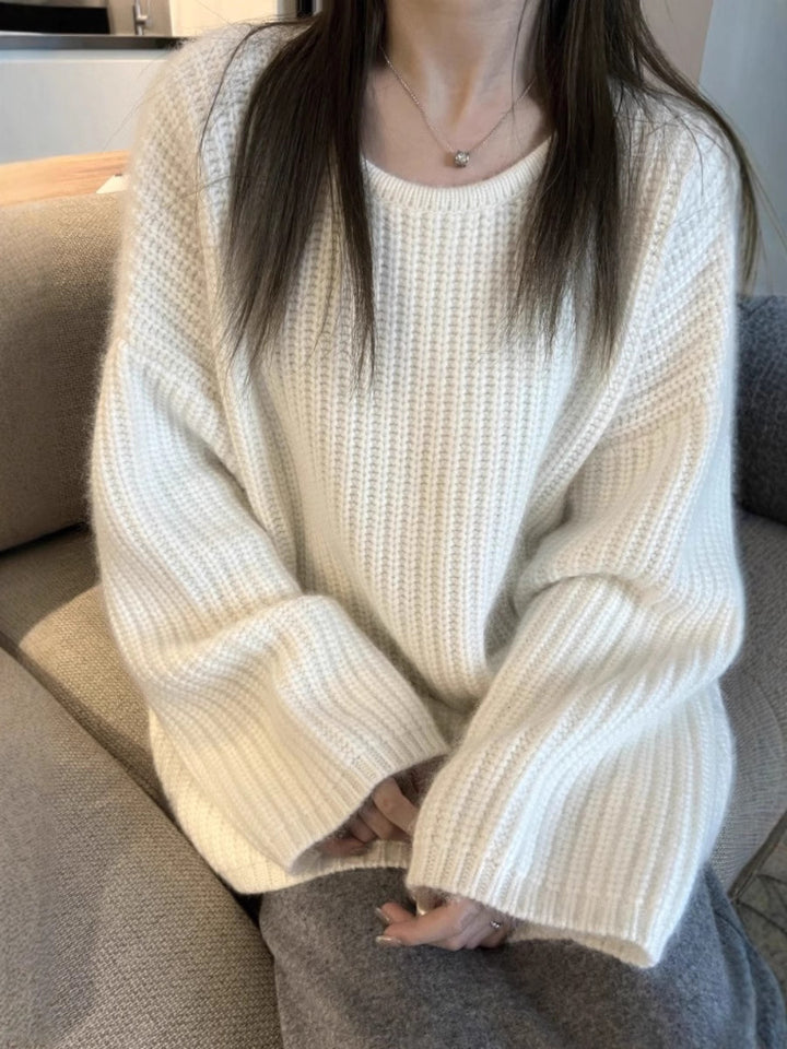 Damen Oversize Flauschpullover im Mohair‑Look mit strukturierter Rippenoptik Echoarchiv