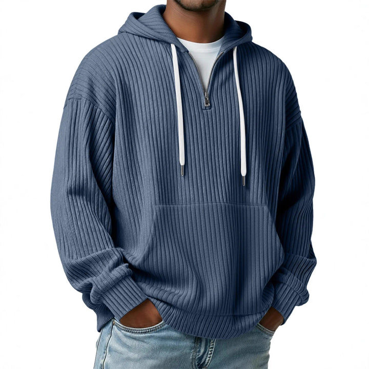 Herren gerippter Halfzip-Hoodie mit Kapuze, Kängurutasche und oversized Casual-Schnitt – Cavarno