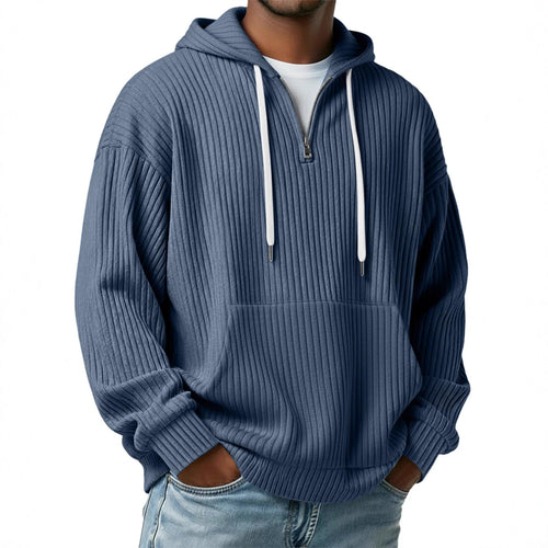 Herren gerippter Halfzip-Hoodie mit Kapuze, Kängurutasche und oversized Casual-Schnitt – Cavarno