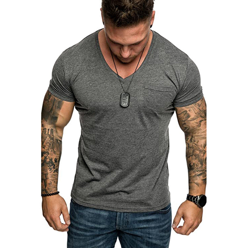 Herren V-Ausschnitt T-Shirt aus weicher Baumwolle mit Brusttasche Echoarchiv