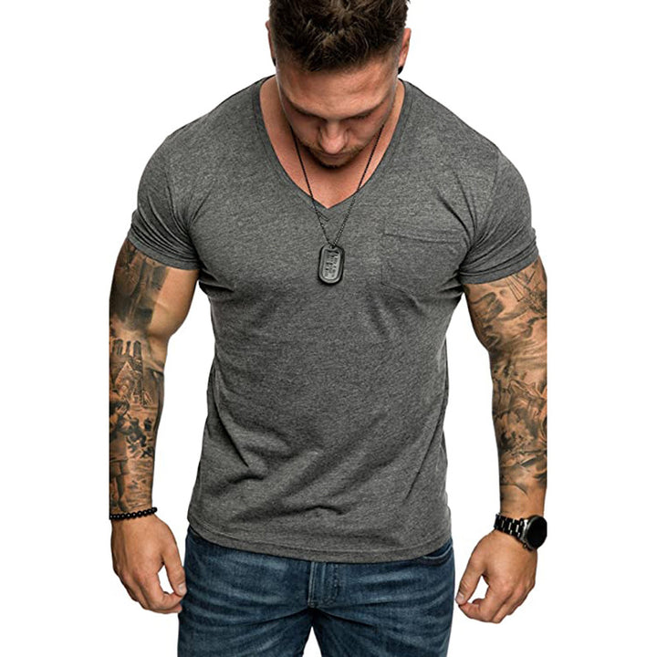Herren V-Ausschnitt T-Shirt aus weicher Baumwolle mit Brusttasche Echoarchiv