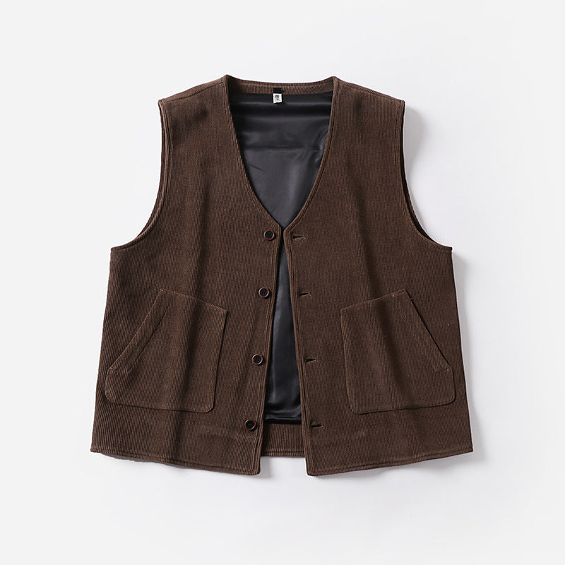 Herren Cordweste mit Satinfutter, V‑Ausschnitt und aufgesetzten Taschen Echoarchiv